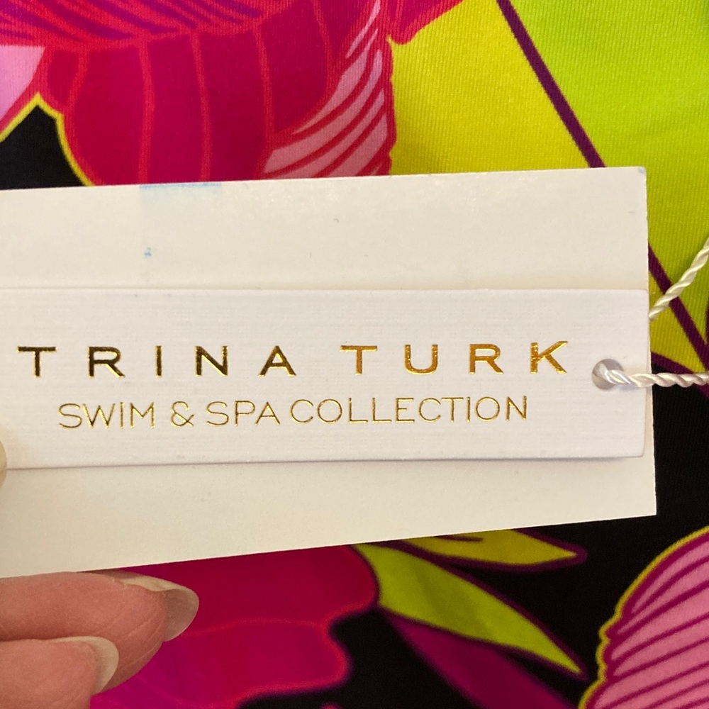 Trina Turk Bright Pink, Turquoise & Black Floral Swimwear Coverup - Picture 2 of 10